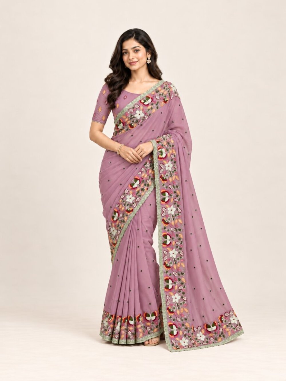 Georgette Saree with Unstitched Blouse, Cultural Wear for Women